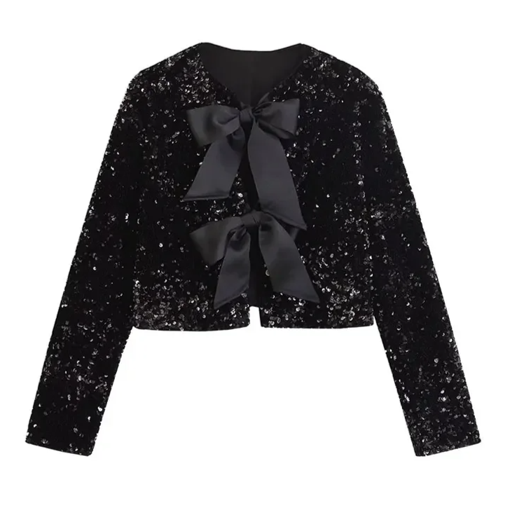 Tie-front Sequined Jacket