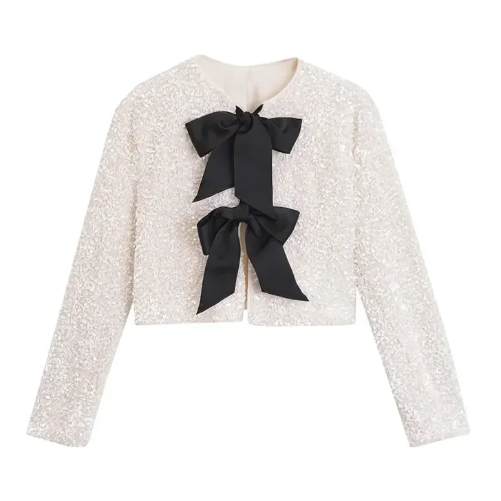 Tie-front Sequined Jacket