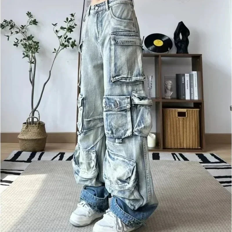 Multi-Pocket Washed Cargo Pants