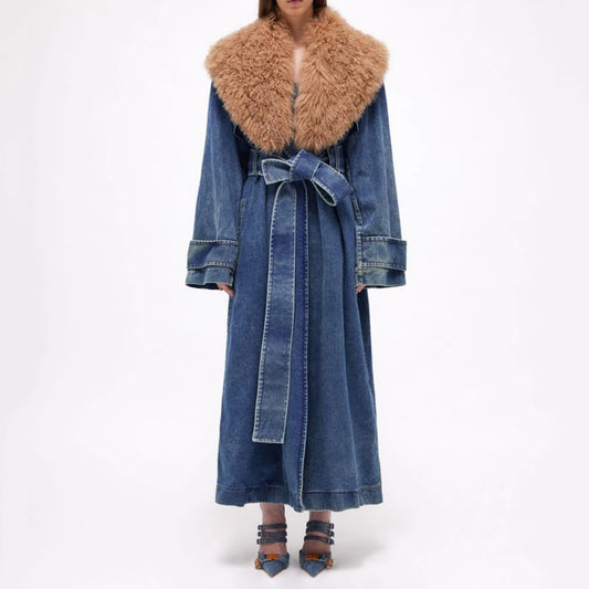 Long Denim Trench Coat