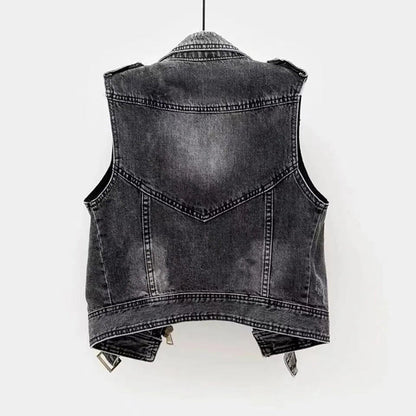 Gray Jean Cowboy Vest