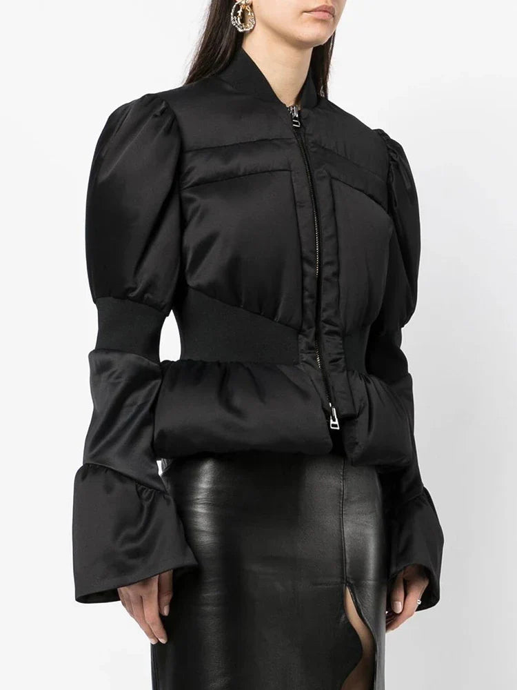 Padded Satin Down Peplum Jacket