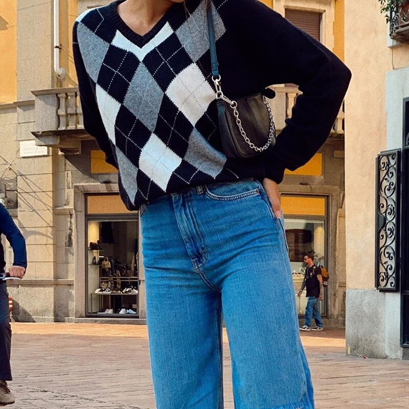 Plaid Knitted Sweater