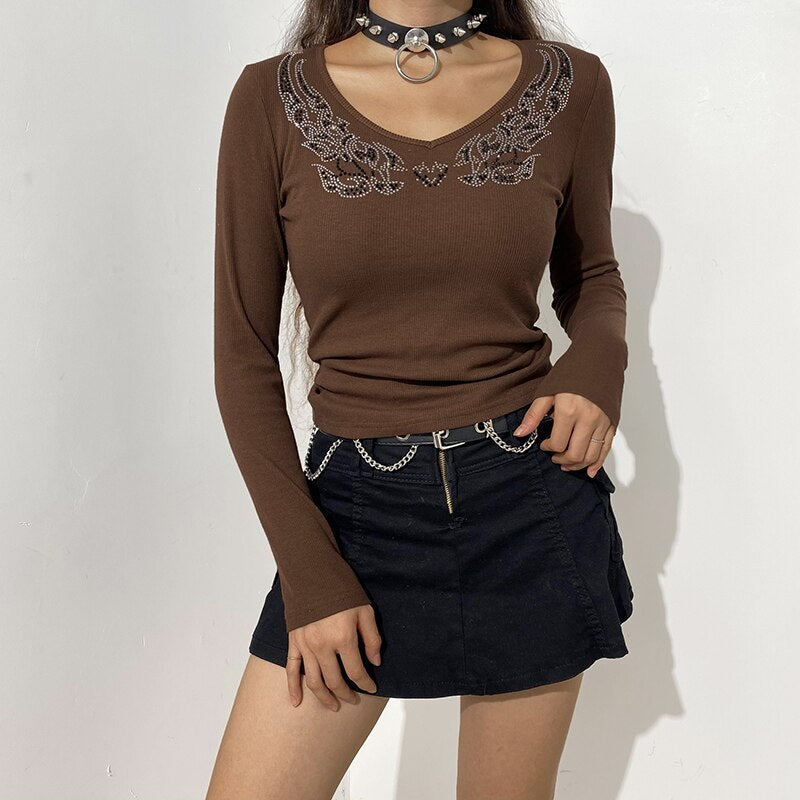 Grunge Rhinestone Crop Top